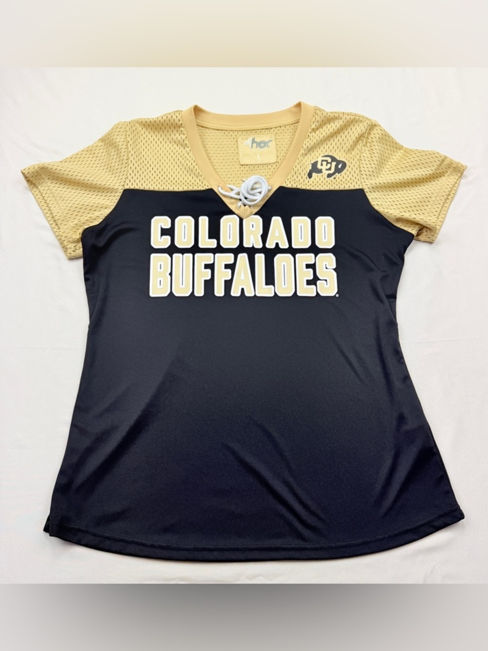 Colorado Buffaloes Women's Black and Gold Lace-Up V-Neck Jersey